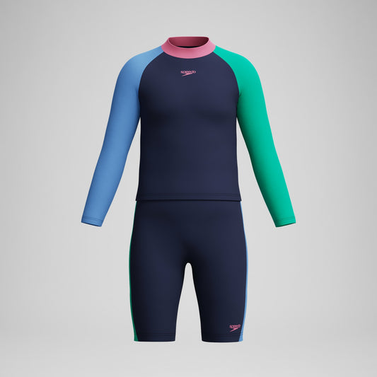 Girls' Colourblock Rash Top & Jammer Set Black/Pink - Speedo