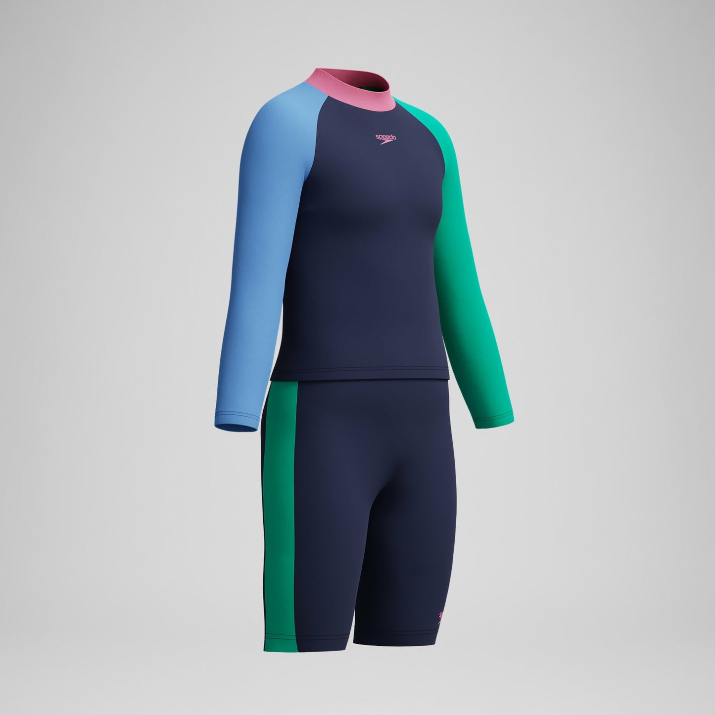 Girls' Colourblock Rash Top & Jammer Set Black/Pink - Speedo