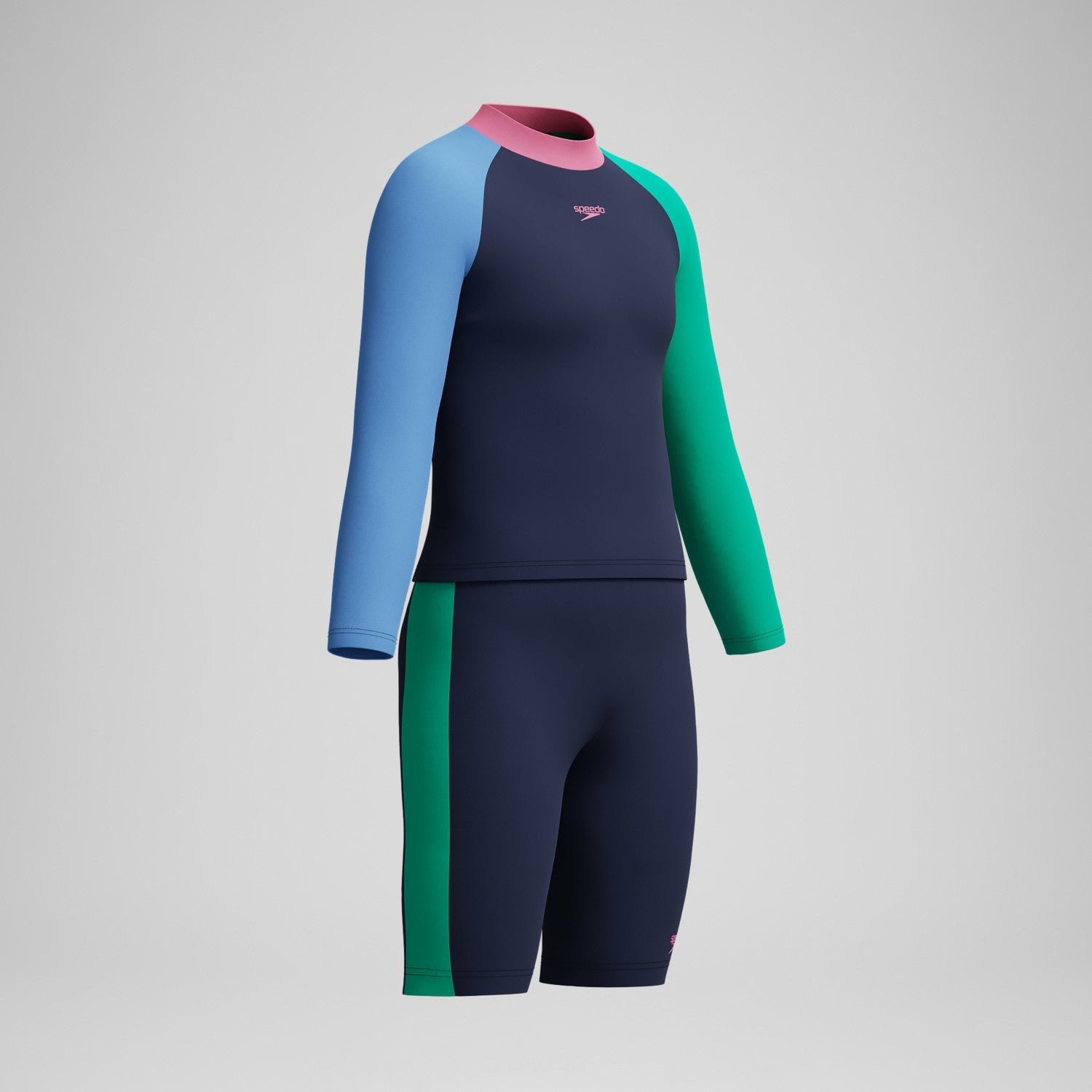 Girls' Colourblock Rash Top & Jammer Set Black/Pink - Speedo