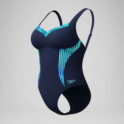 Shaping Printed LunaElustre Swimsuit Navy /Green - Speedo