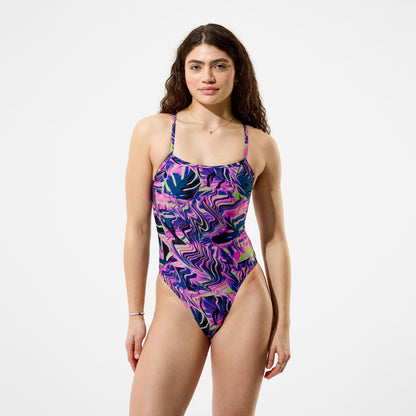 Club Training Printed Web Back Swimsuit Pink/Navy - Speedo