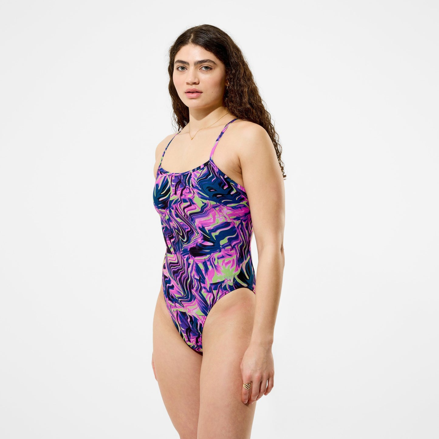Club Training Printed Web Back Swimsuit Pink/Navy - Speedo