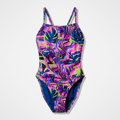 Club Training Printed Web Back Swimsuit Pink/Navy - Speedo