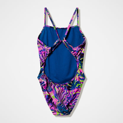 Club Training Printed Web Back Swimsuit Pink/Navy - Speedo