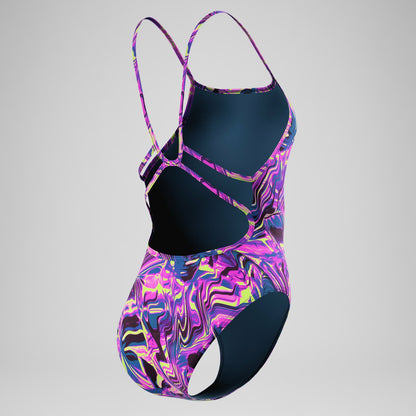 Club Training Printed Web Back Swimsuit Pink/Navy - Speedo