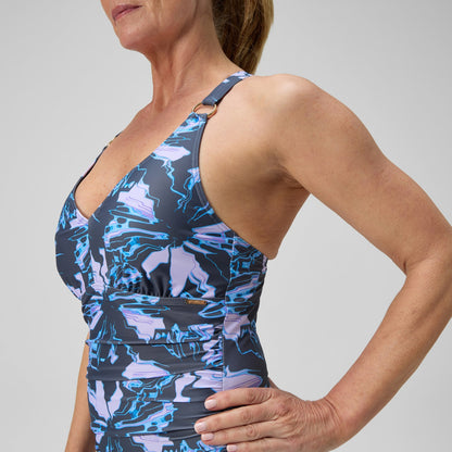 Shaping Printed V Neck Swimsuit Purple/Grey - Speedo