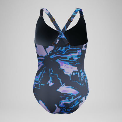 Shaping Printed V Neck Swimsuit Purple/Grey - Speedo