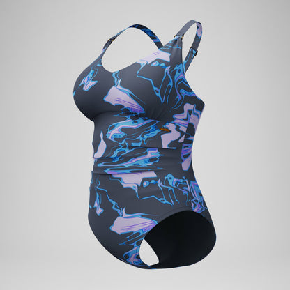 Shaping Printed V Neck Swimsuit Purple/Grey - Speedo