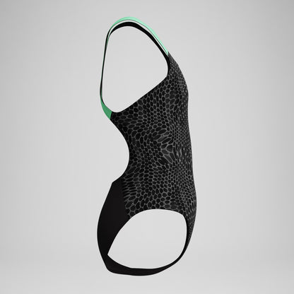 Girls Allover Powerback Swimsuit Black/Green - Speedo