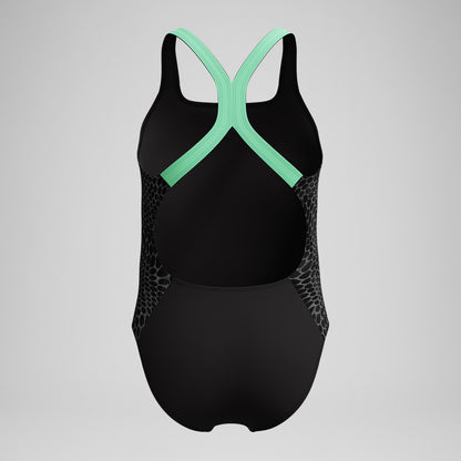 Girls Allover Powerback Swimsuit Black/Green - Speedo