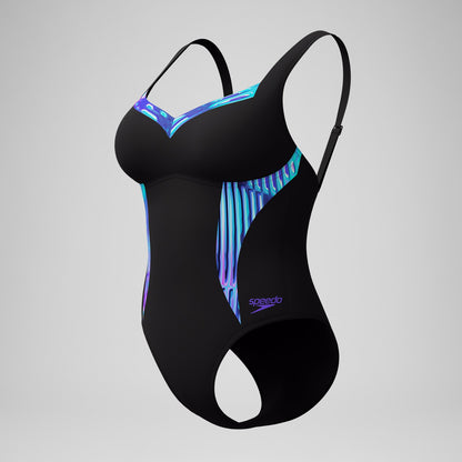 Shaping Printed LunaElustre Swimsuit Black/Purple - Speedo