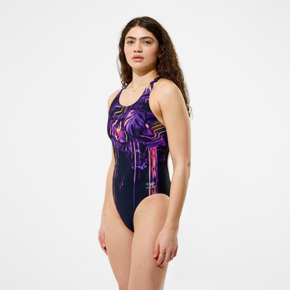 Club Training Printed Powerback Swimsuit Purple/Black - Speedo