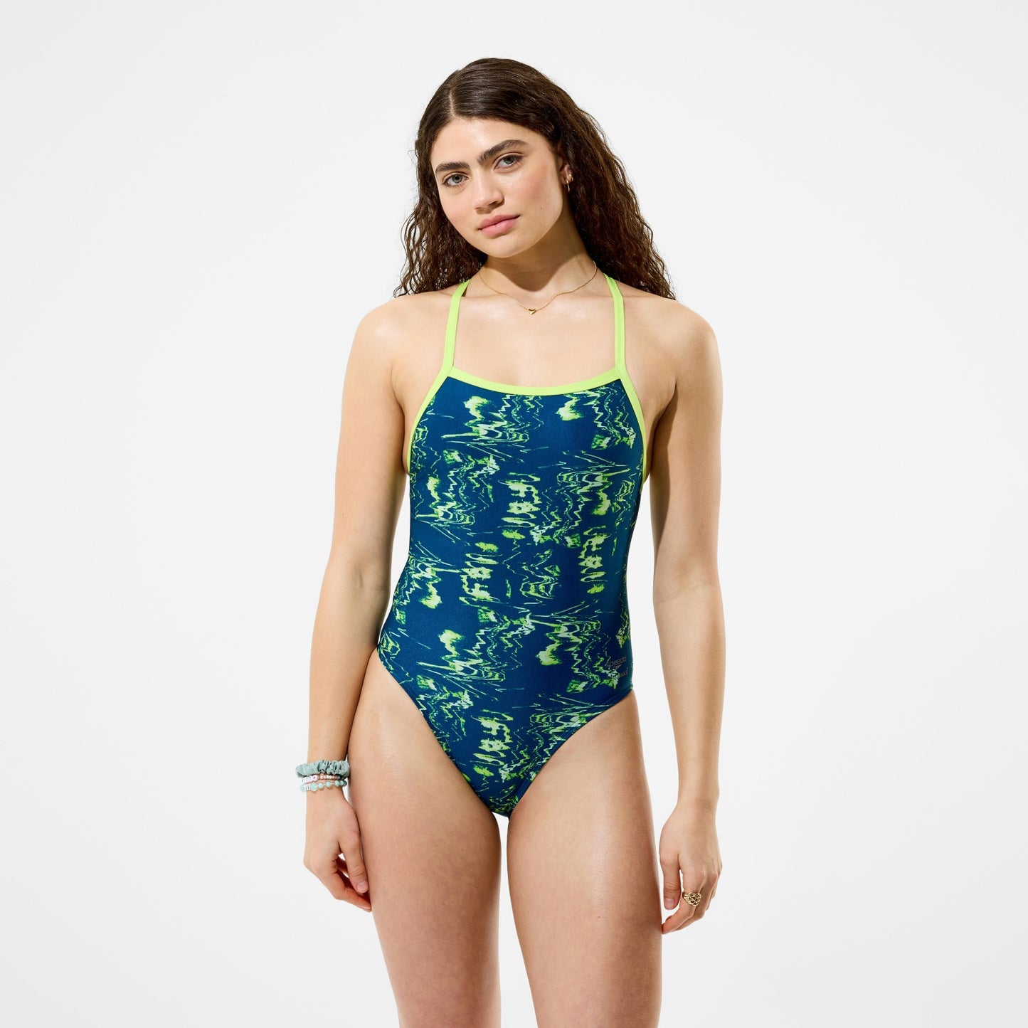 Club Training Printed Turnback Swimsuit Blue/Green - Speedo
