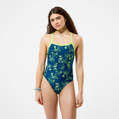 Club Training Printed Turnback Swimsuit Blue/Green - Speedo