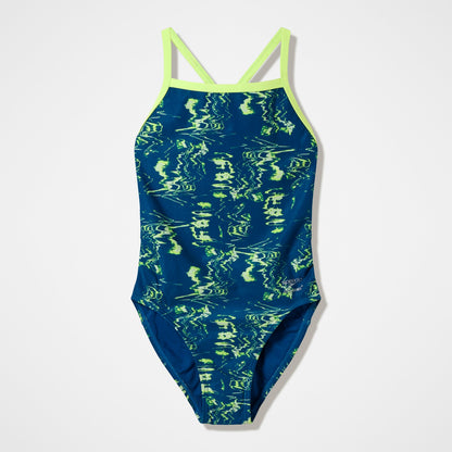 Club Training Printed Turnback Swimsuit Blue/Green - Speedo