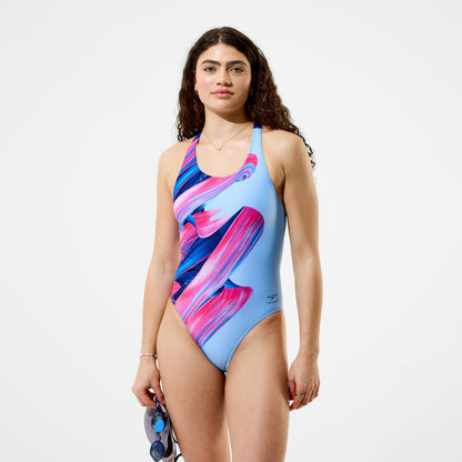 Club Training Printed Powerback Swimsuit Blue/Pink - Speedo