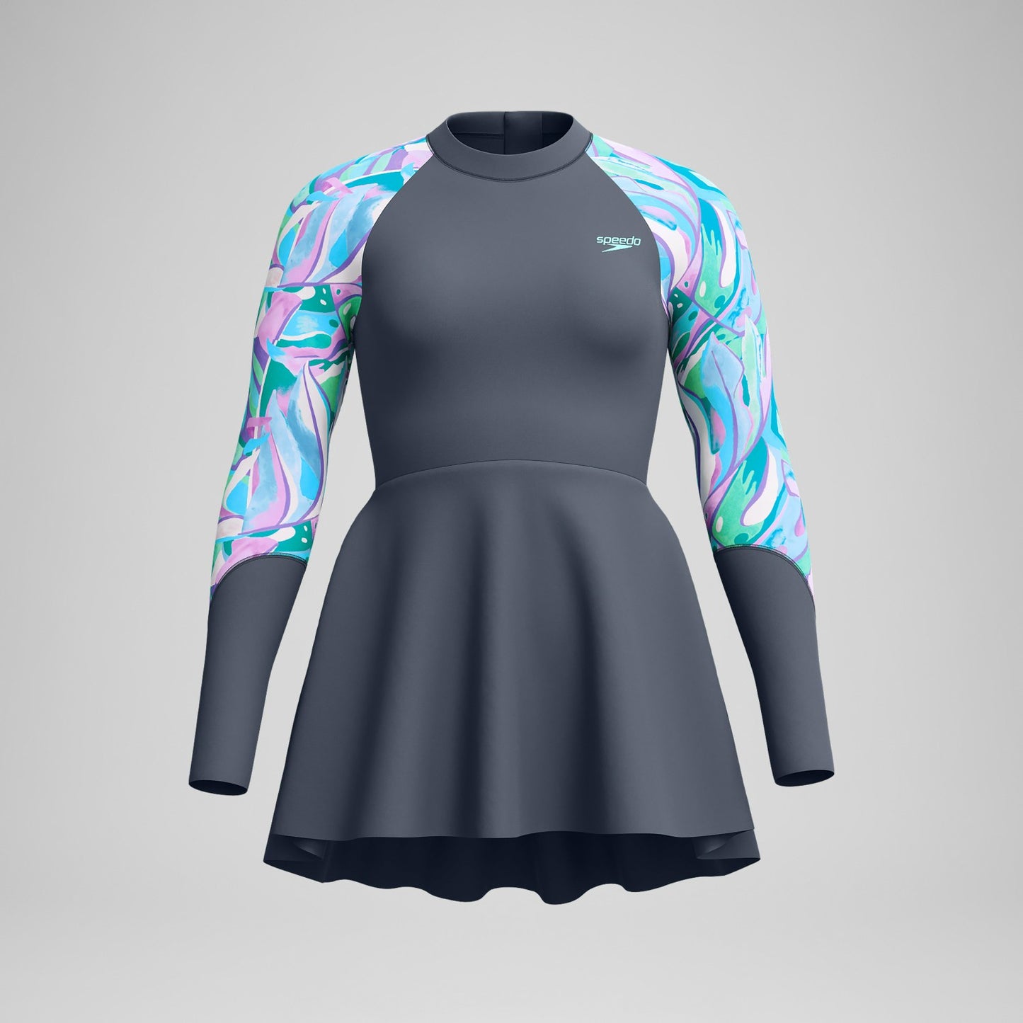 Long Sleeve Swim Dress Grey/Turquoise - Speedo