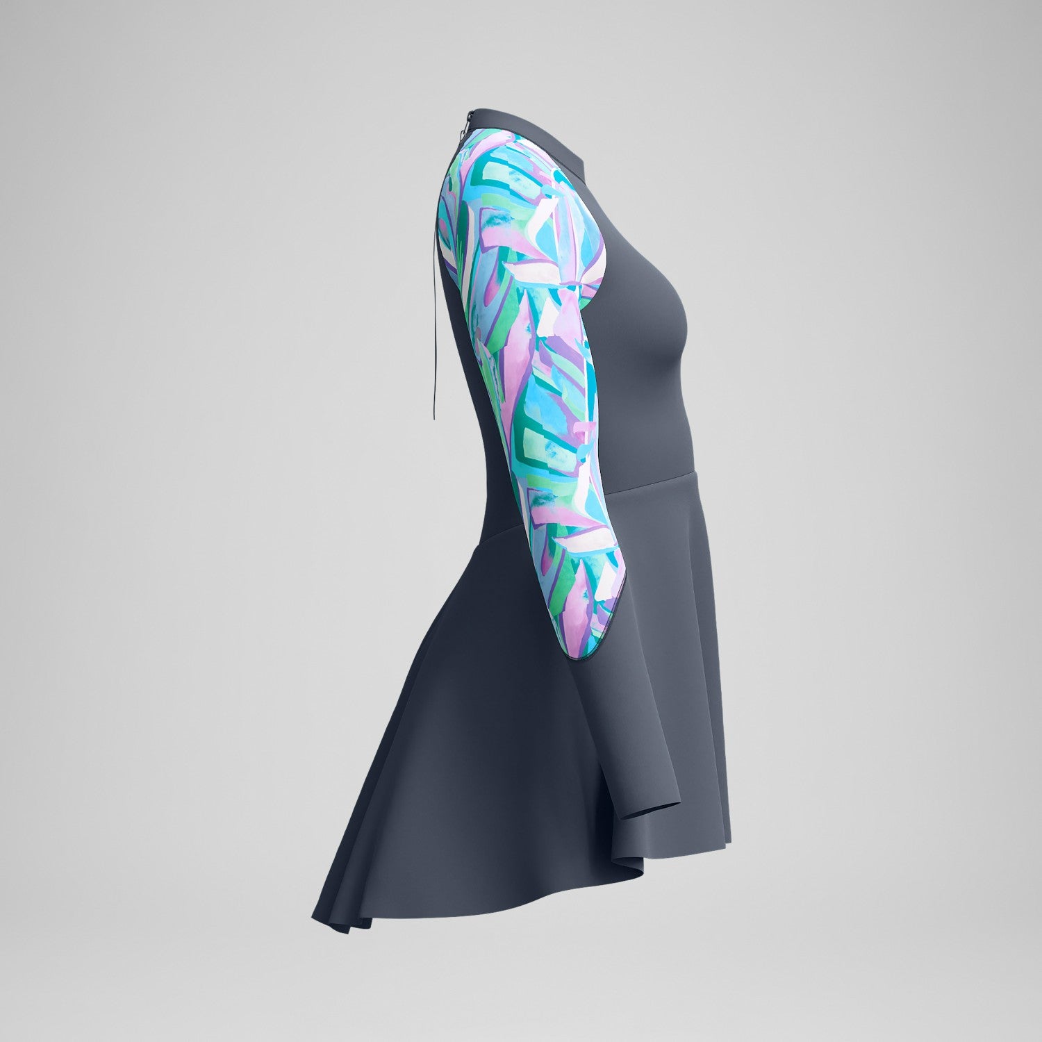 Long Sleeve Swim Dress Grey/Turquoise - Speedo