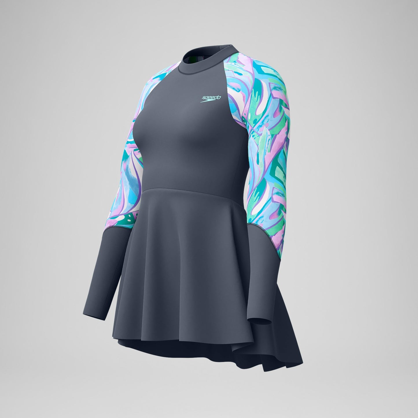 Long Sleeve Swim Dress Grey/Turquoise - Speedo