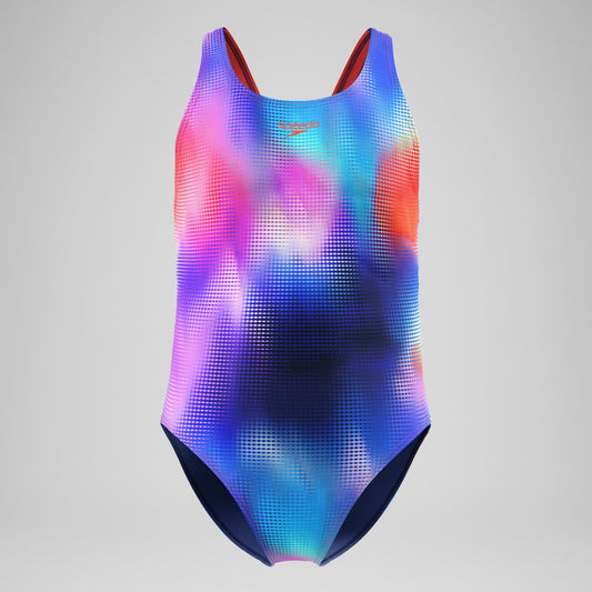 Girls Printed Leaderback Swimsuit Navy/Pink - Speedo
