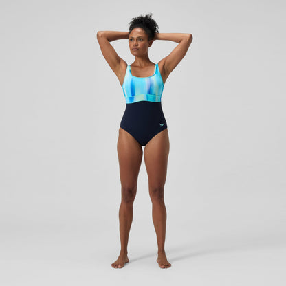 Shaping Printed Contour Eclipse Swimsuit Navy/Green - Speedo