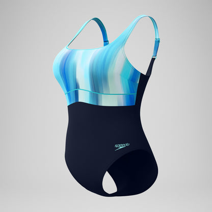 Shaping Printed Contour Eclipse Swimsuit Navy/Green - Speedo