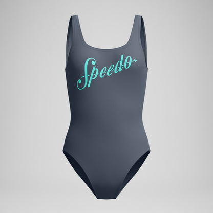 Logo Square Back Swimsuit Grey/Turquoise - Speedo