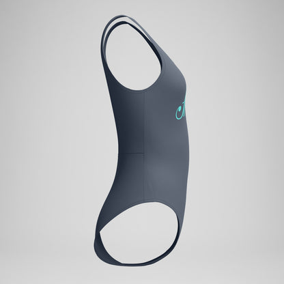 Logo Square Back Swimsuit Grey/Turquoise - Speedo