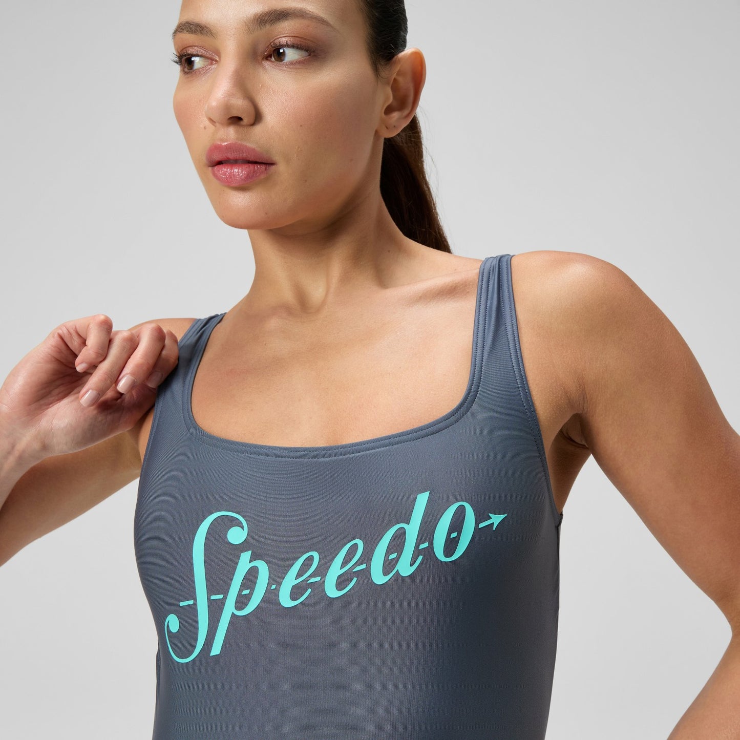 Logo Square Back Swimsuit Grey/Turquoise - Speedo