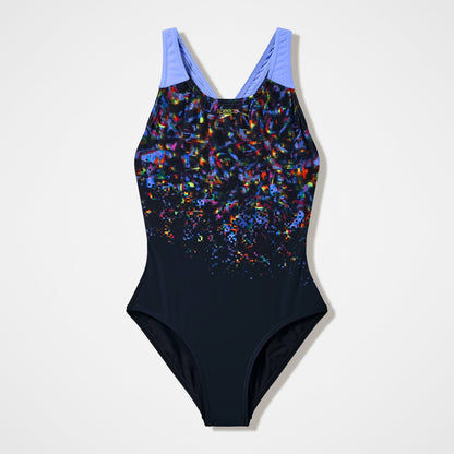 Girls Printed Splashback Swimsuit Black/Purple - Speedo