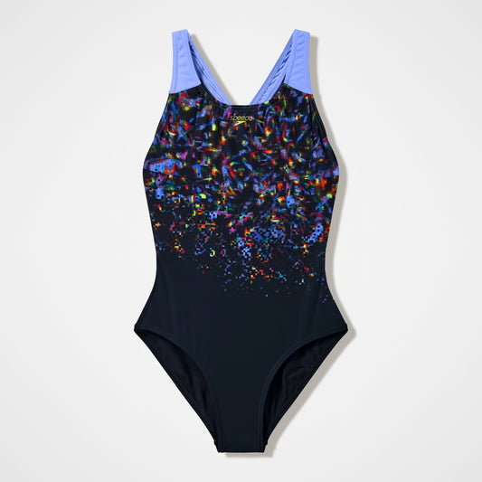 Girls Printed Splashback Swimsuit Black/Purple - Speedo