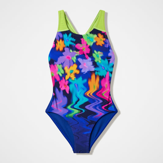 Girls Printed Splashback Swimsuit Blue/Green - Speedo