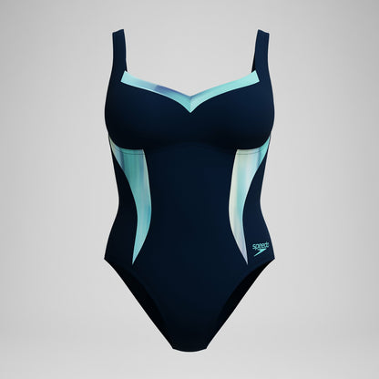 Shaping Printed LunaElustre Swimsuit Navy/Green - Speedo