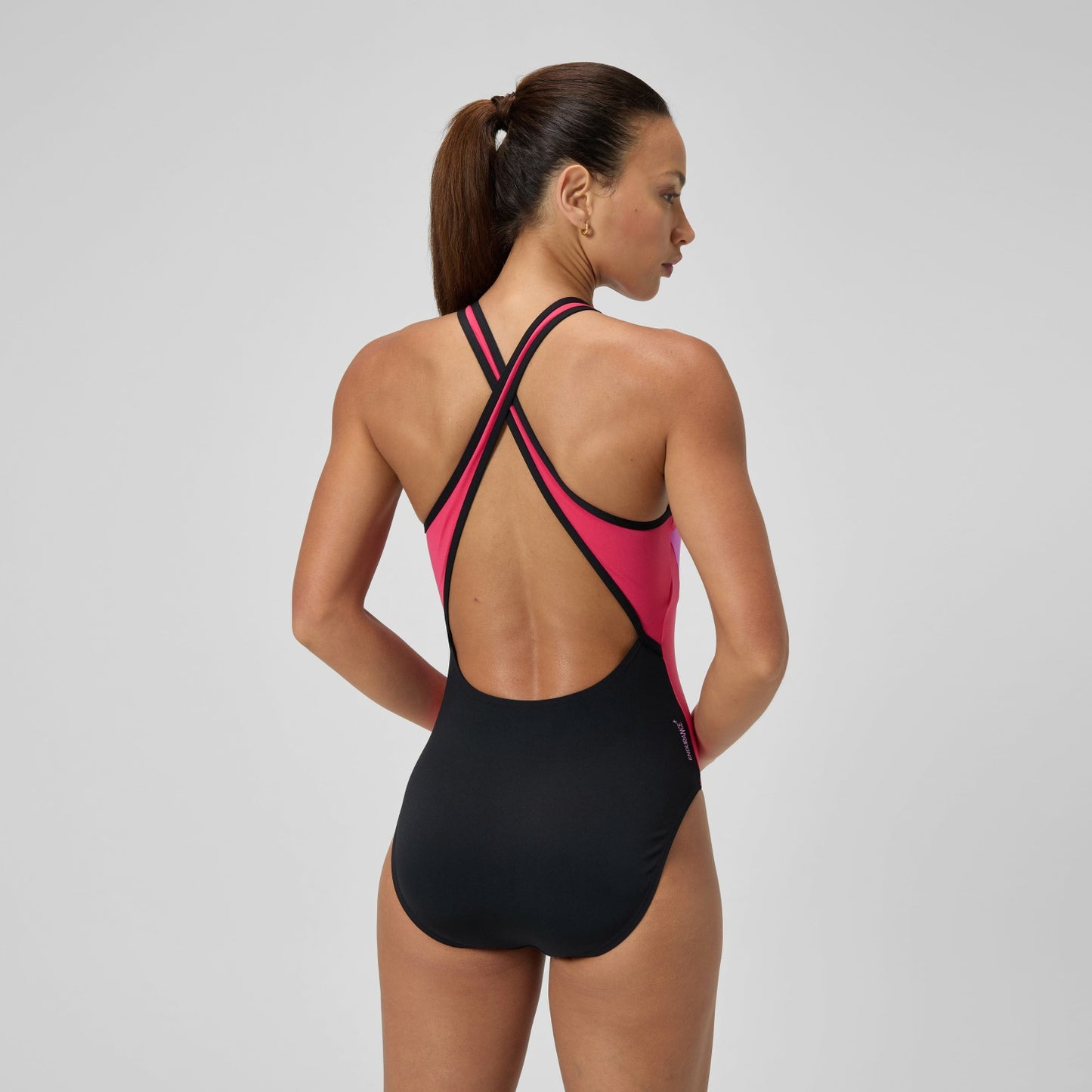 Highneck Splice Crossback Swimsuit Black/Pink - Speedo