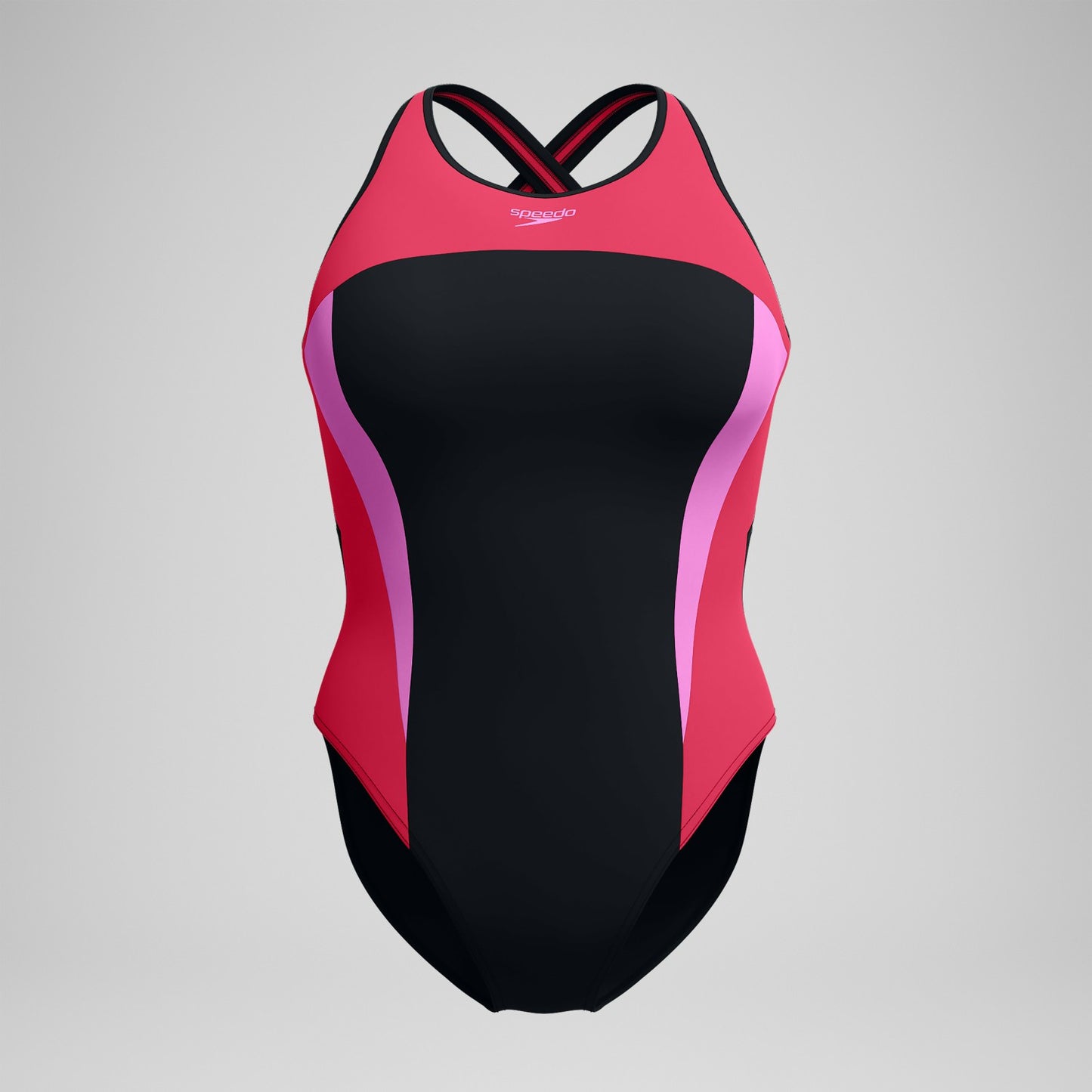 Highneck Splice Crossback Swimsuit Black/Pink - Speedo