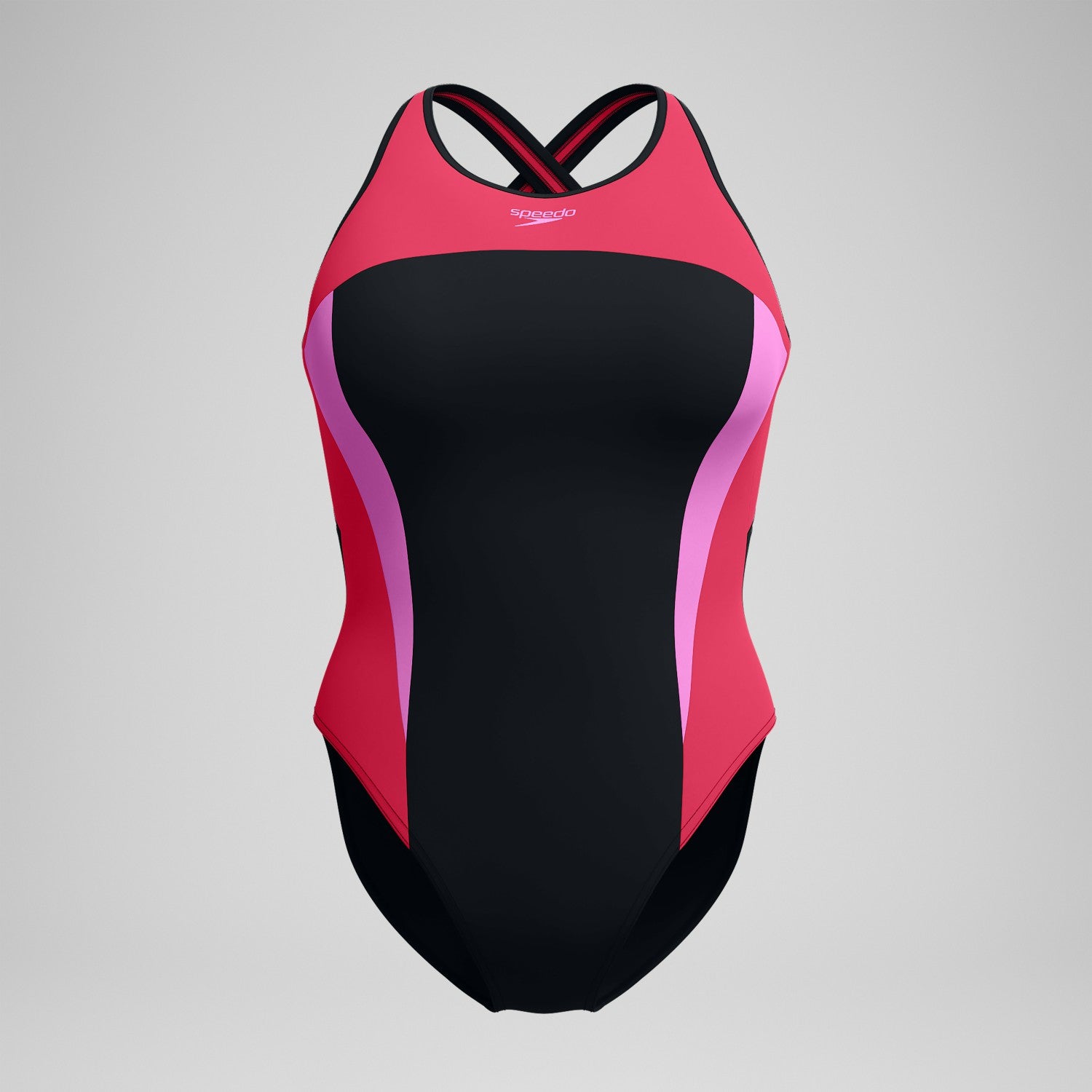 Highneck Splice Crossback Swimsuit Black/Pink - Speedo
