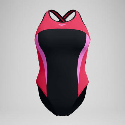Highneck Splice Crossback Swimsuit Black/Pink - Speedo