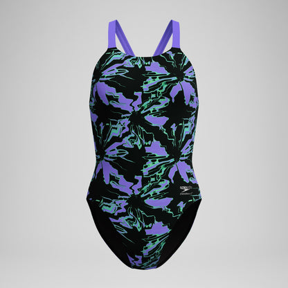 Club Training Printed Leaderback Swimsuit Black/Purple - Speedo