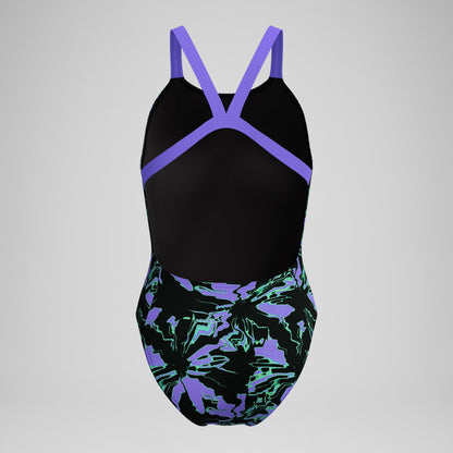 Club Training Printed Leaderback Swimsuit Black/Purple - Speedo