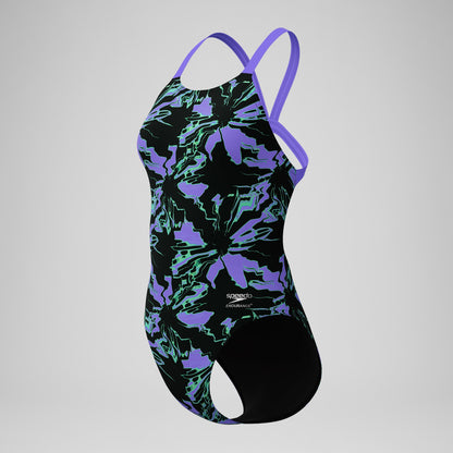 Club Training Printed Leaderback Swimsuit Black/Purple - Speedo