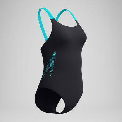 Boom Solid Leaderback Swimsuit Black/Turquoise - Speedo