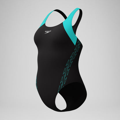 HyberBoom Splice Racerback Swimsuit Black/Turquoise - Speedo