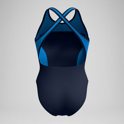 High Neck Splice Cross Back Swimsuit Navy/Blue - Speedo