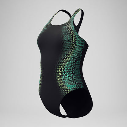 Medalist Printed Swimsuit Black/Green - Speedo