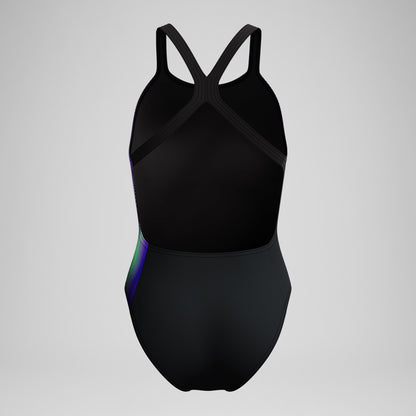 Club Training Printed Powerback Swimsuit Black/Purple - Speedo
