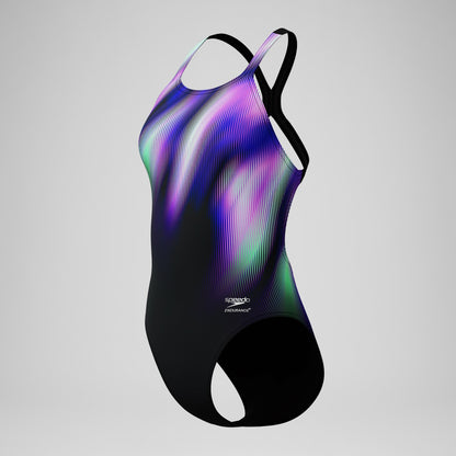Club Training Printed Powerback Swimsuit Black/Purple - Speedo