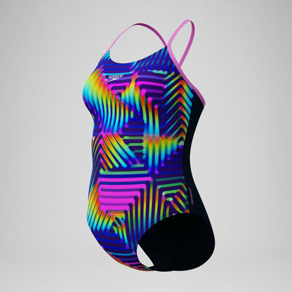 Club Training Printed Fixed Crossback Swimsuit Navy/Green - Speedo