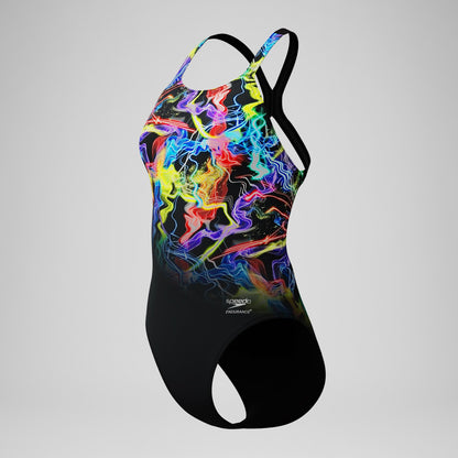 Club Training Printed Powerback Swimsuit Black - Speedo