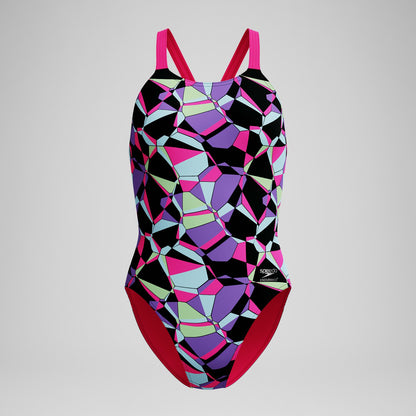 Club Training Printed Leaderback Swimsuit Black/Pink - Speedo
