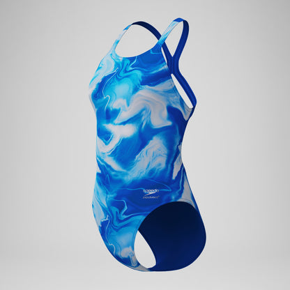 Club Training Printed Powerback Swimsuit Blue/White - Speedo